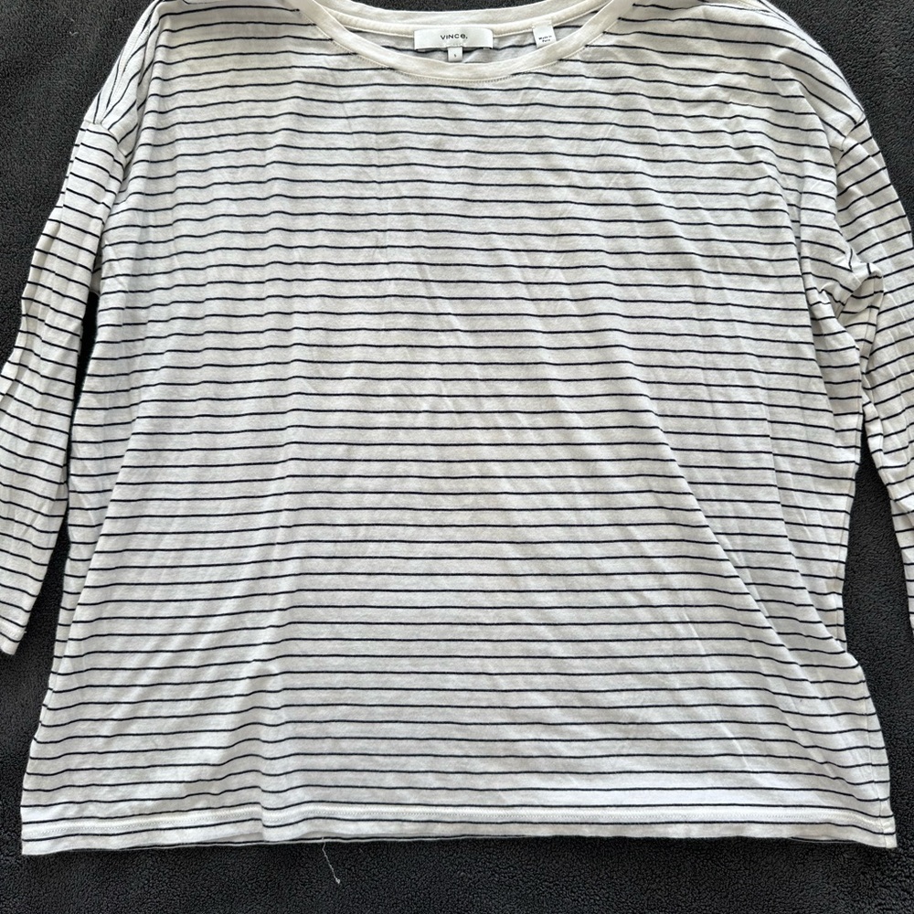 Vince Black and White Striped 3/4 Sleeve Top